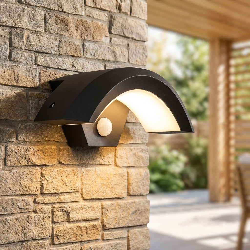 Applique murale LED extérieur avec détecteur de mouvement étanche IP65 éclairage façade entrée design incurvé