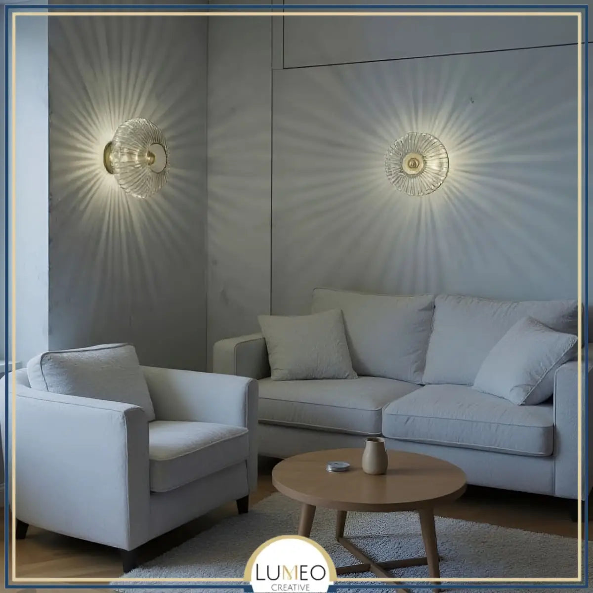 Applique murale ronde | Verre soufflé strié, Support en laiton brossé 4