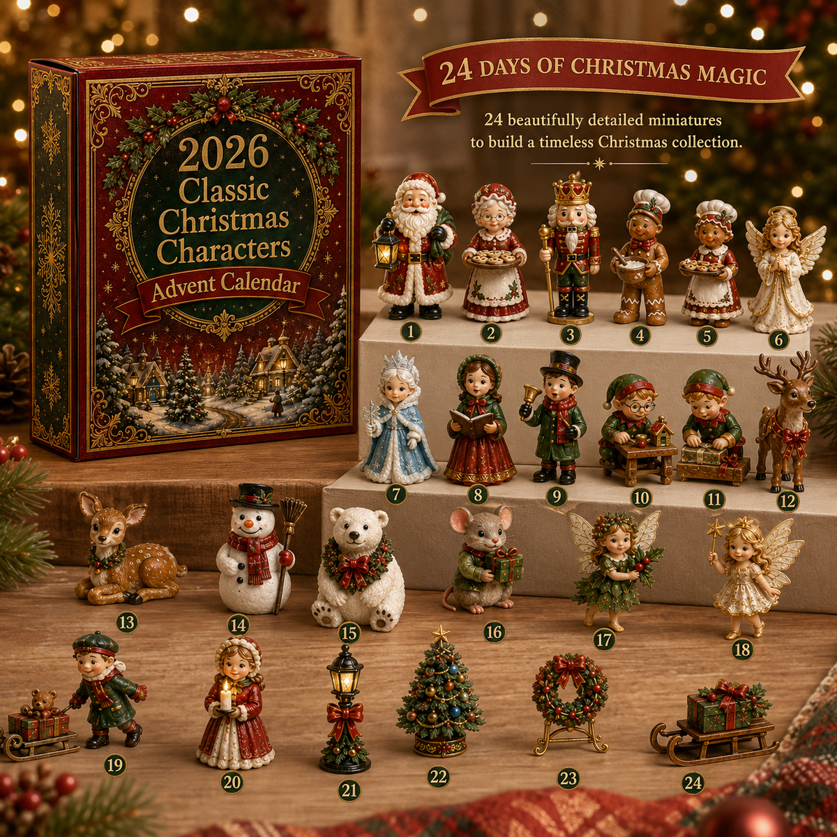 Calendrier de l'Avent Classique 2026 – Personnages de Noël et Charme Vintage 1