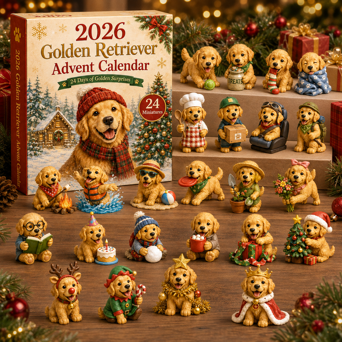 Calendrier de l'Avent Golden Retriever 2026 – 24 Surprises Canines Festives pour Chiens 2