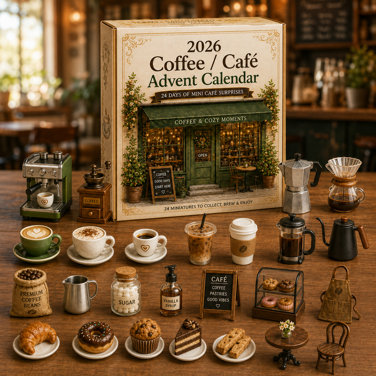 Calendrier de l'Avent Original 2026 Cosy Café – 24 Surprises Miniatures pour Amateurs de Café 1