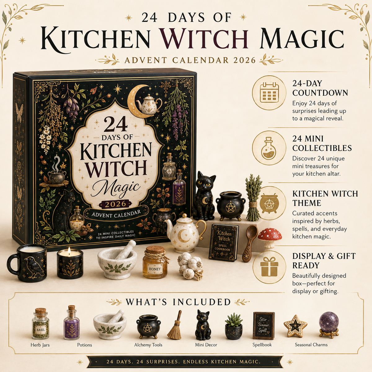 Calendrier de l'Avent Original 24 Jours - Magie Sorcière en Cuisine avec Herbes Artisanales 1