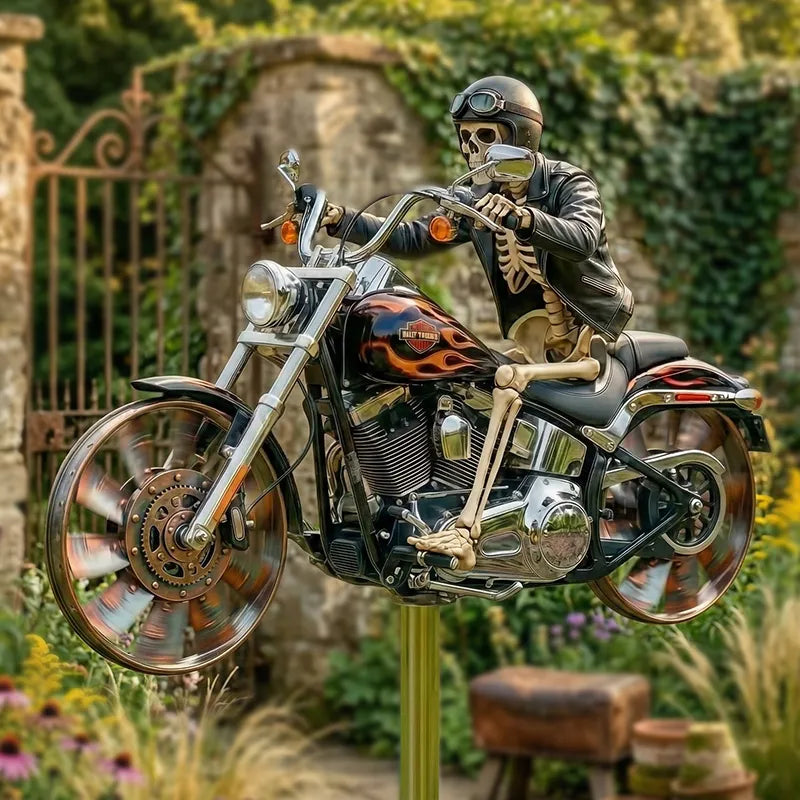 Carillon Éolien | Chopper à Flammes, Roues Chromées Tournantes 0