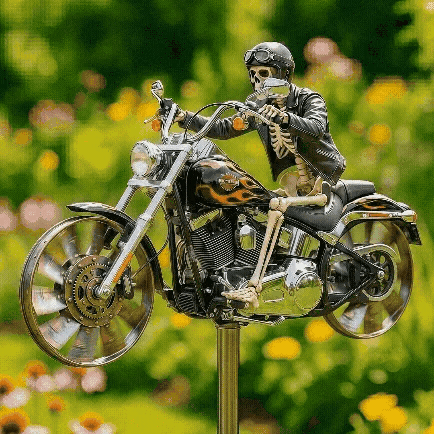Carillon Éolien | Chopper à Flammes, Roues Chromées Tournantes 1