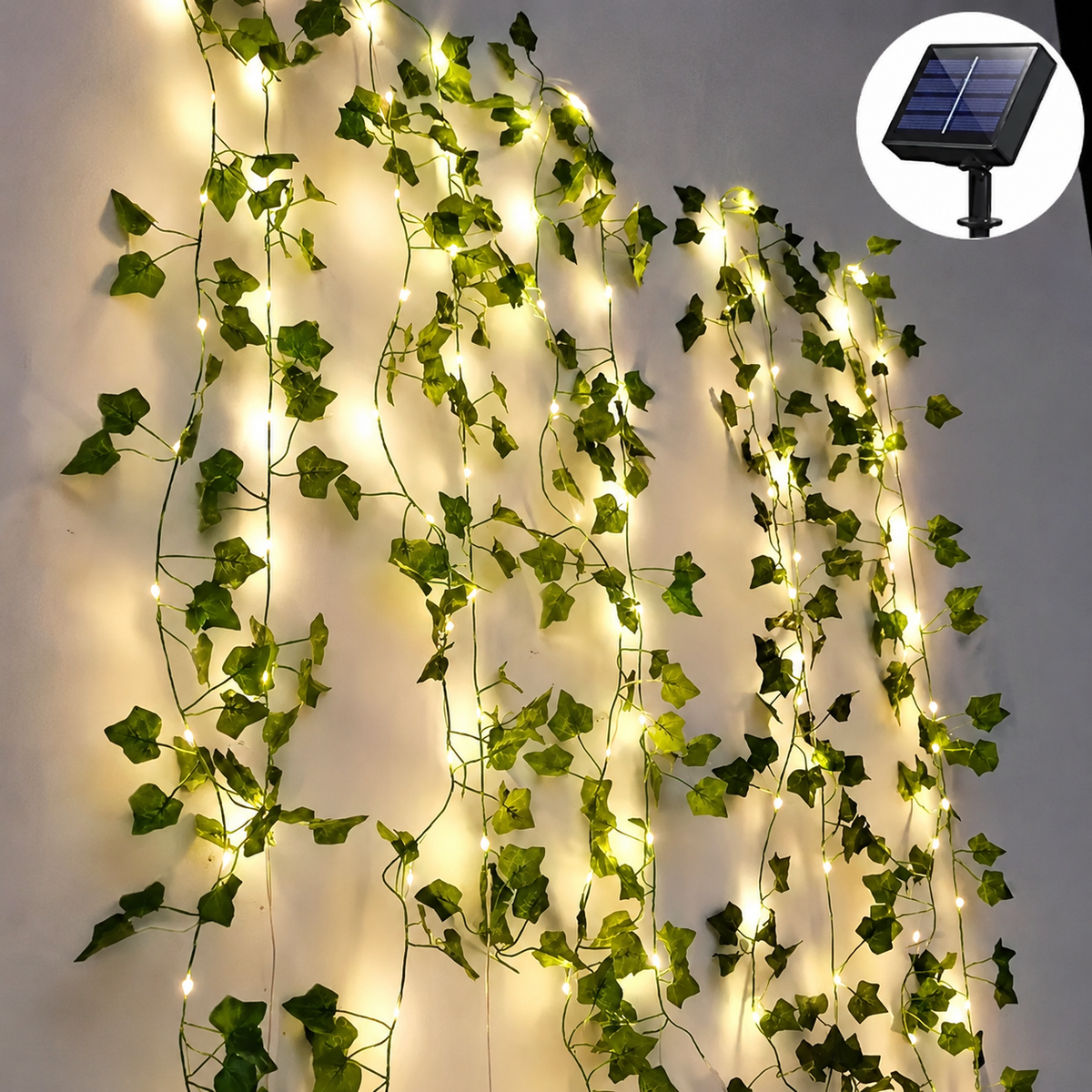 Guirlande LED Solaire avec Feuilles de Lierre Artificielles – 8 Modes d’Éclairage