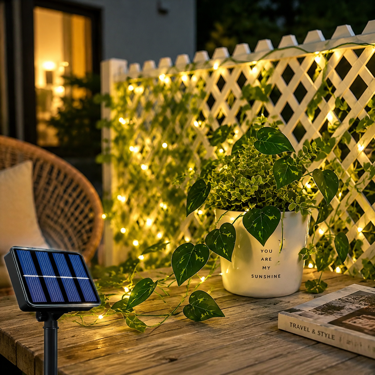 Guirlande LED Solaire avec Feuilles de Lierre Artificielles – 8 Modes d’Éclairage