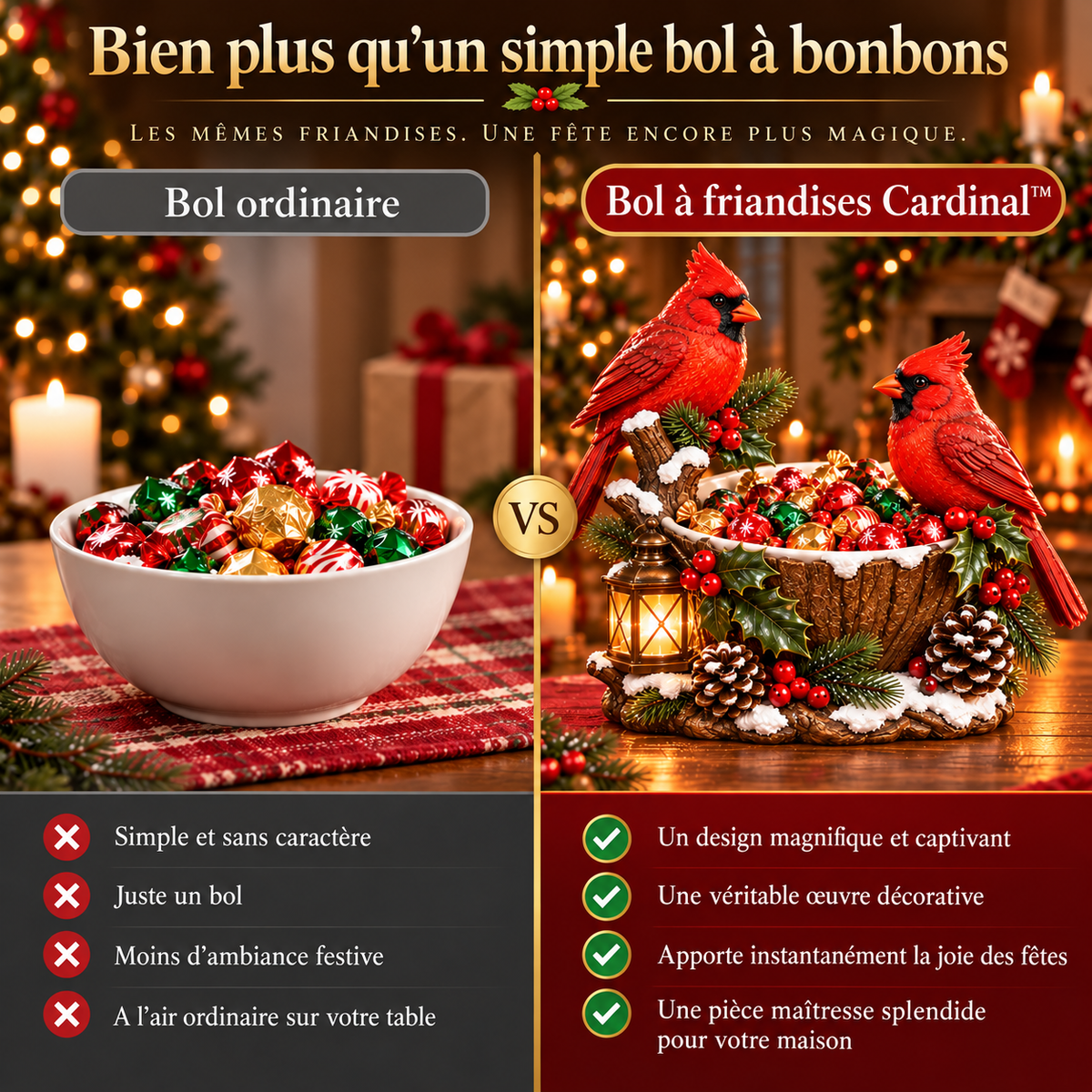 Bol à Friandises de Noël avec Cardinaux et Lanterne