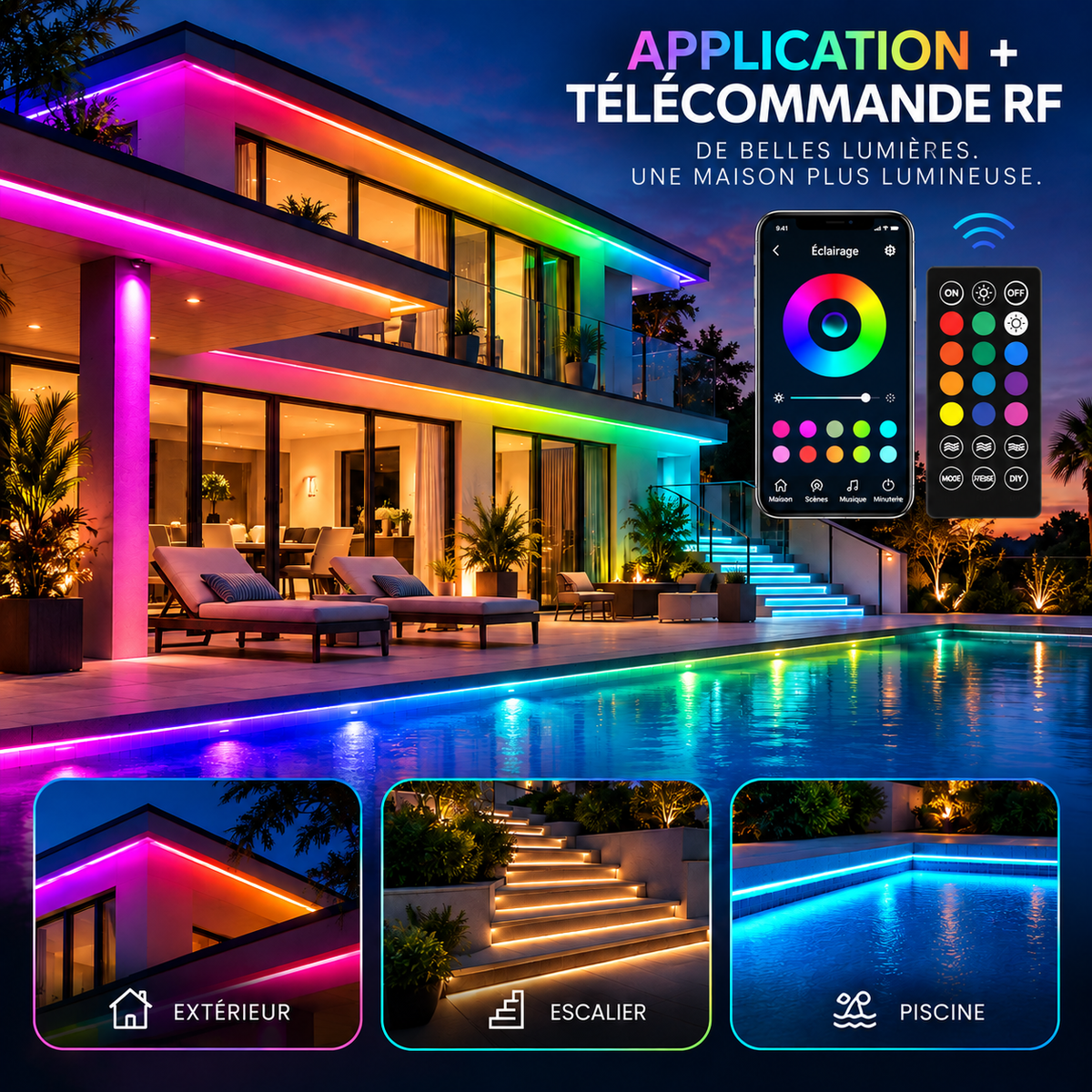 Lumière LED Extérieure Permanente Multicolore Intelligente