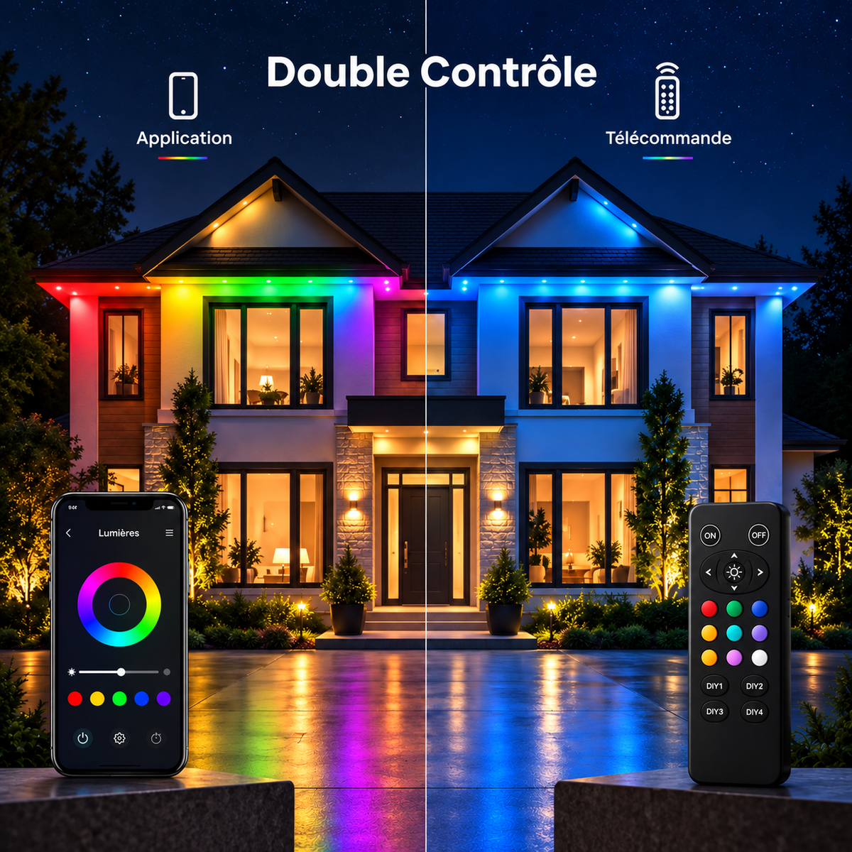 Lumière LED Extérieure Permanente Multicolore Intelligente