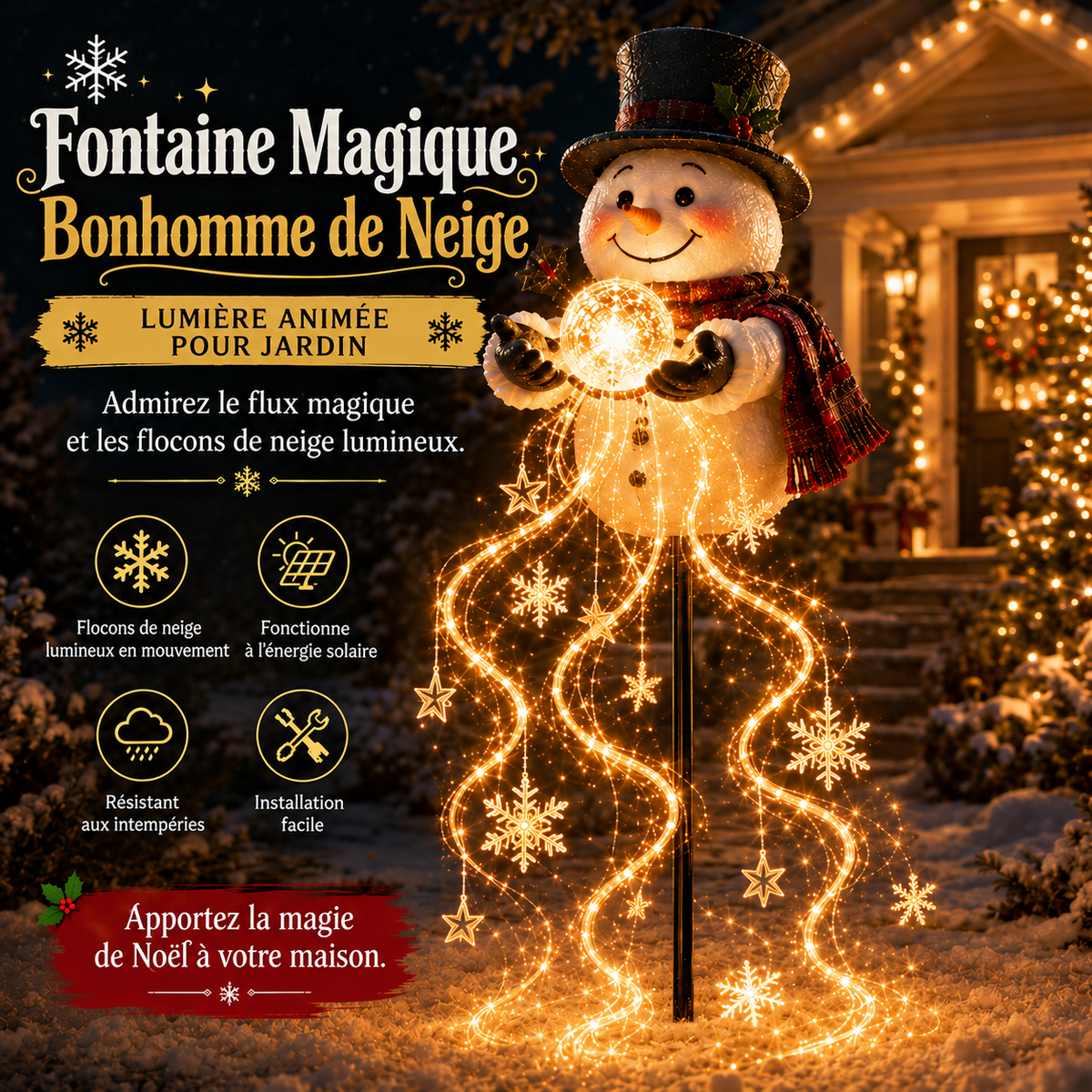 Fontaine Bonhomme de Neige Lumineuse – Décoration de Noël avec Effet Scintillant
