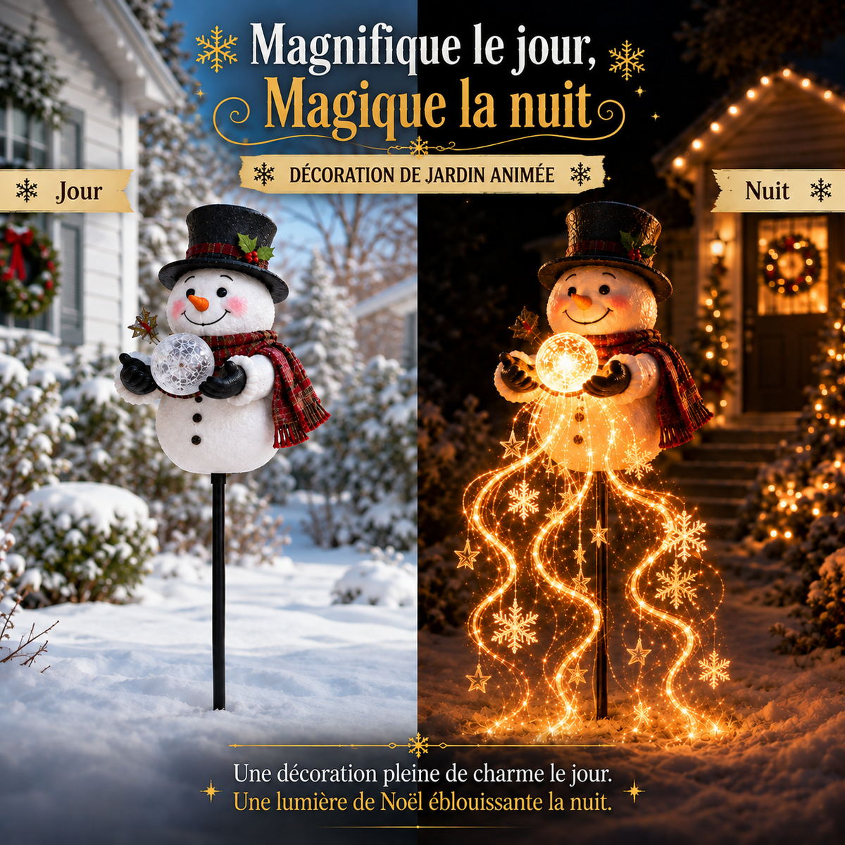 Fontaine Bonhomme de Neige Lumineuse – Décoration de Noël avec Effet Scintillant