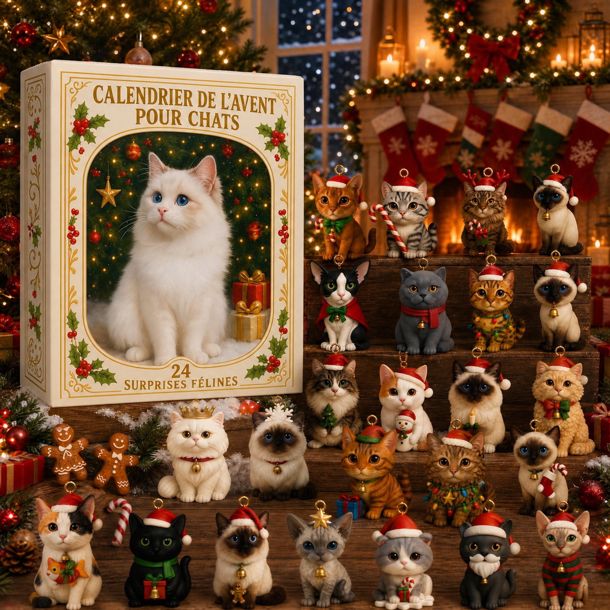 Calendrier de l'Avent 2026 pour Amoureux des Chats – 24 Figurines Félines