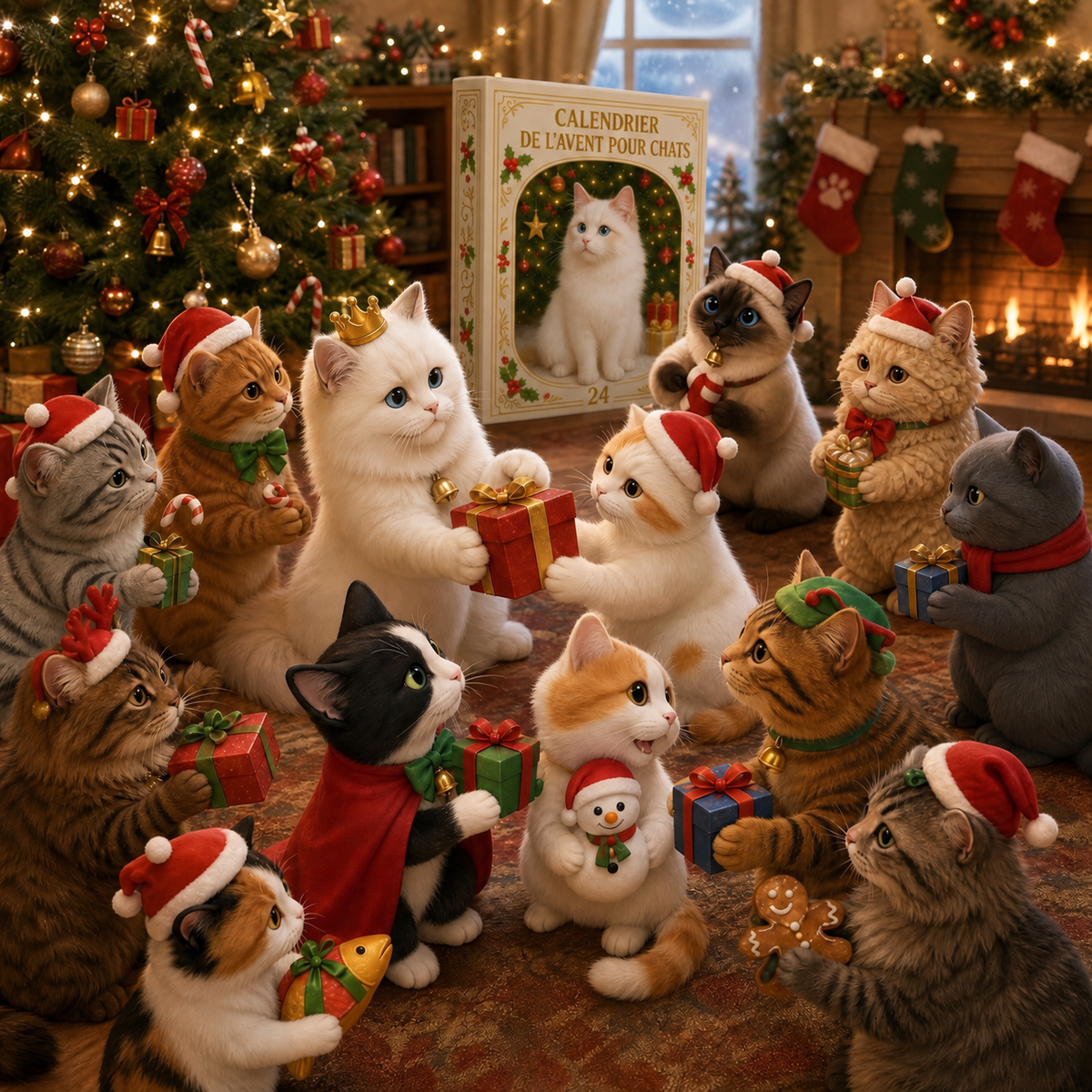 Calendrier de l'Avent 2026 pour Amoureux des Chats – 24 Figurines Félines