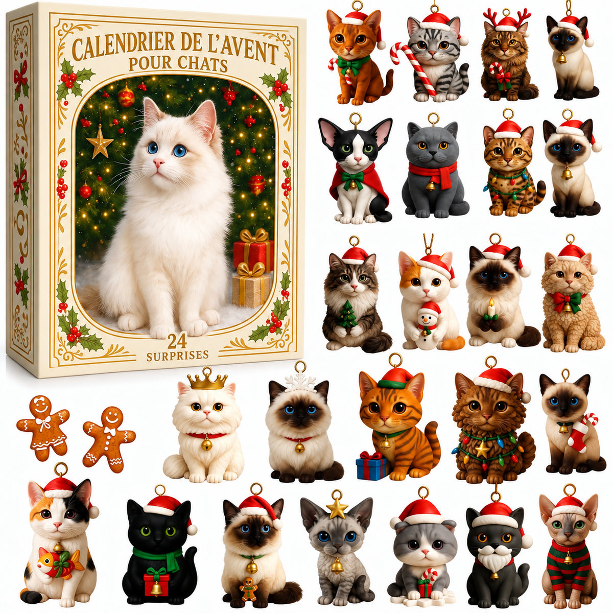 Calendrier de l'Avent 2026 pour Amoureux des Chats – 24 Figurines Félines