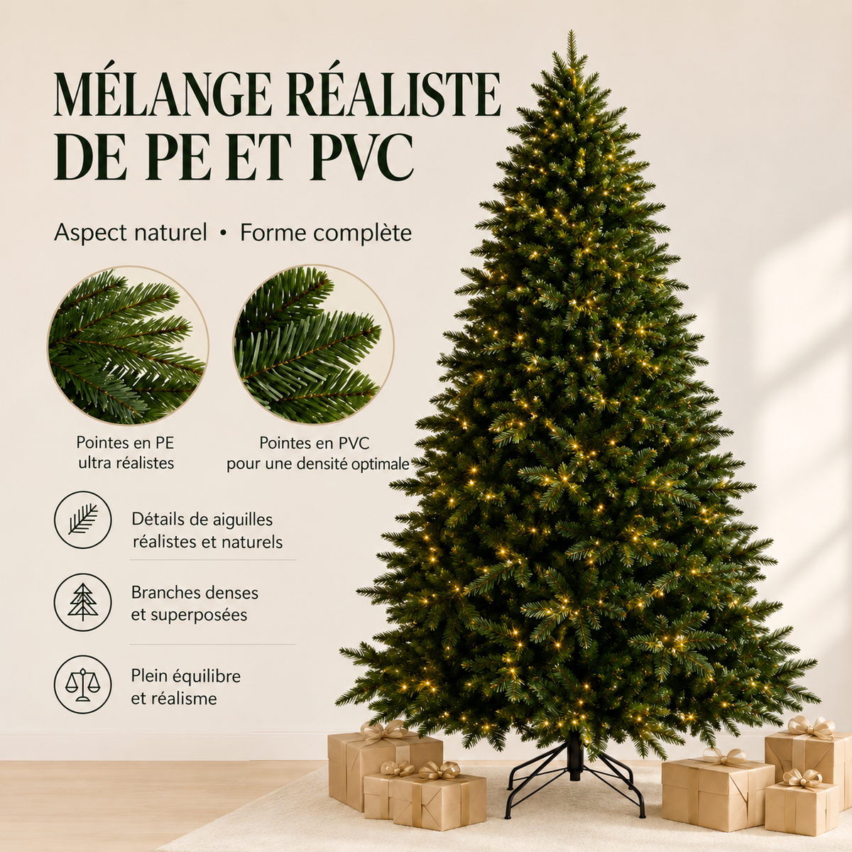 Sapin de Noël Artificiel 120–180 cm en PE/PVC
