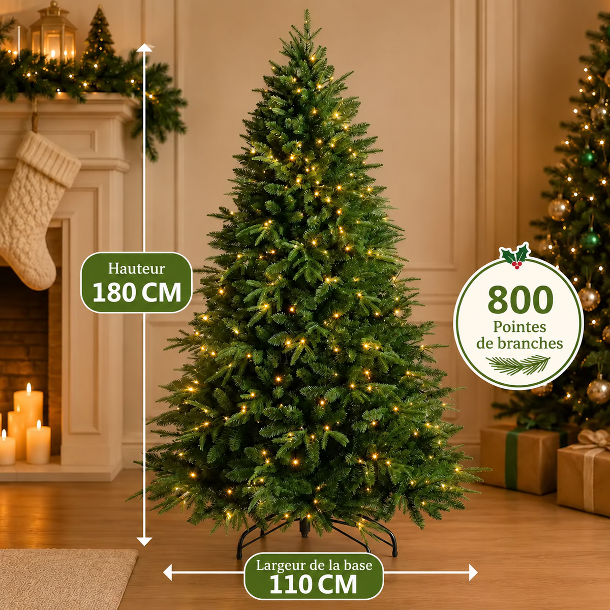 Sapin de Noël Artificiel 120–180 cm en PE/PVC