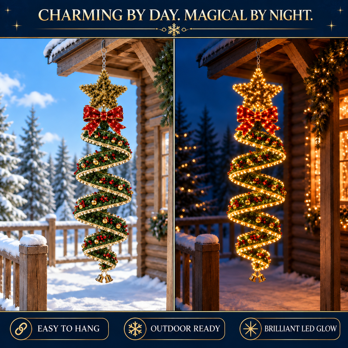 Spirale Lumineuse de Noël à Suspendre | Décoration LED Ours Polaire, Étoile ou Nœud