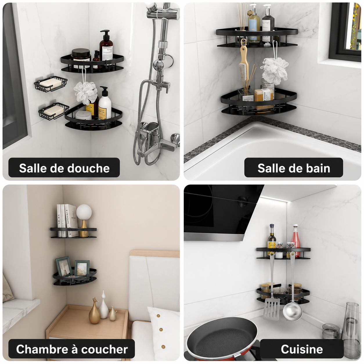 Support de douche | Design incurvé avec cadre ouvert et crochet amovible