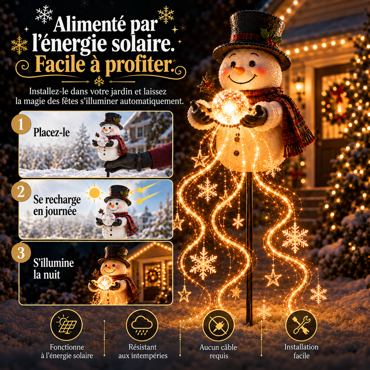 Fontaine Bonhomme de Neige Lumineuse – Décoration de Noël avec Effet Scintillant