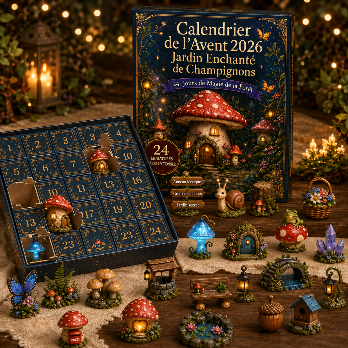 Calendrier de l'Avent « Jardin de Champignons Enchanté » 2026 – 24 Miniatures Surprises