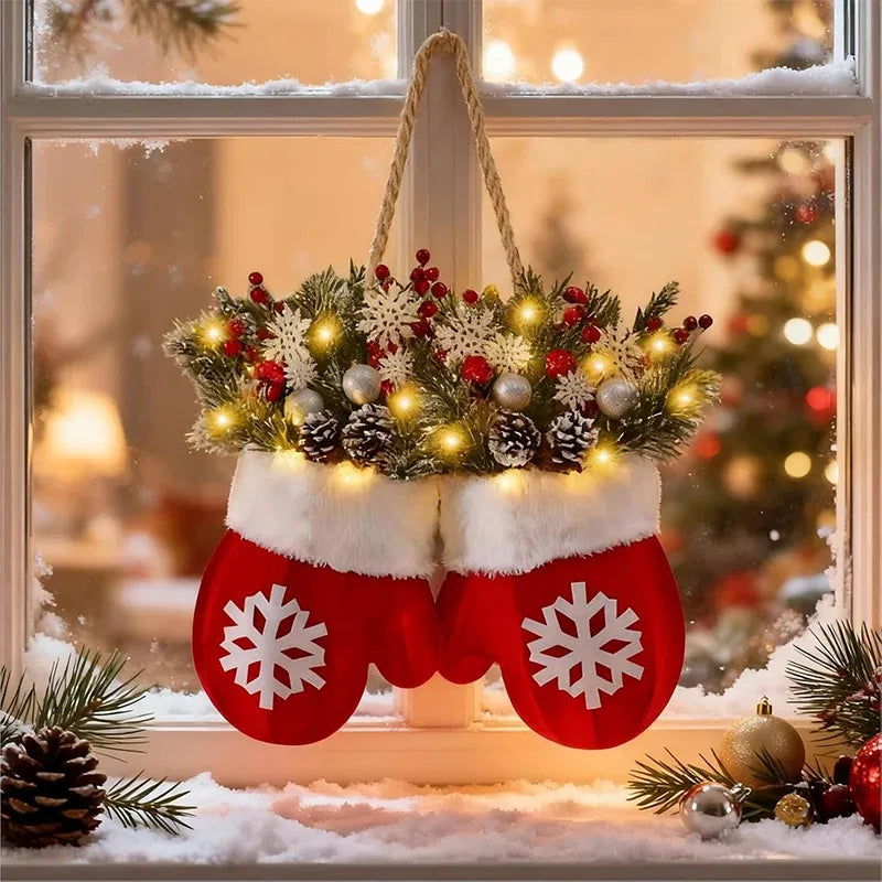Couronne de Noël Clignotante avec Gants Décoratifs pour une Ambiance Festive 0