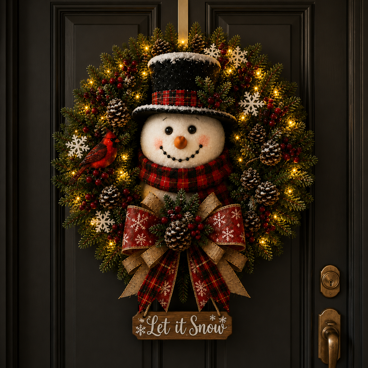 Couronne de Noël Illuminée Bonhomme de Neige pour Porte d'Entrée - Décoration Festive et Lumineuse 6
