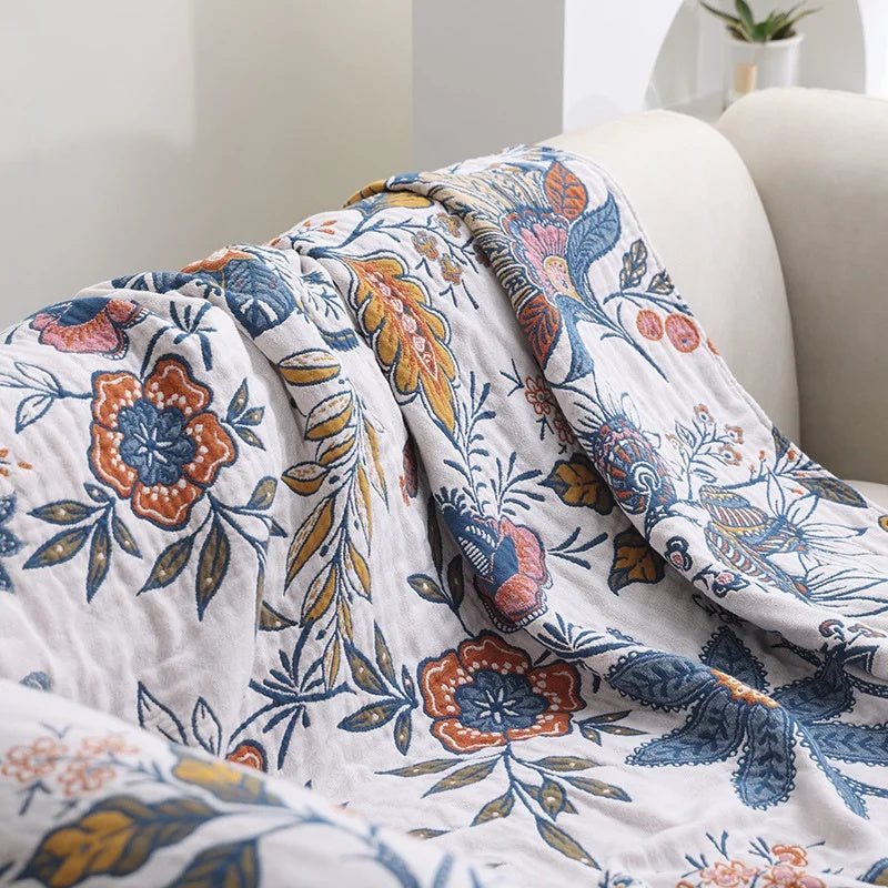 Couverture | Motif Floral Jacquard, Pompons Décoratifs 1