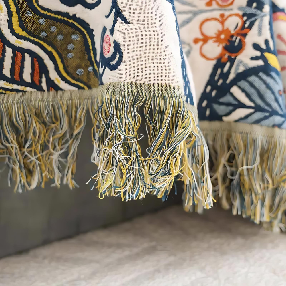 Couverture | Motif Floral Jacquard, Pompons Décoratifs 3