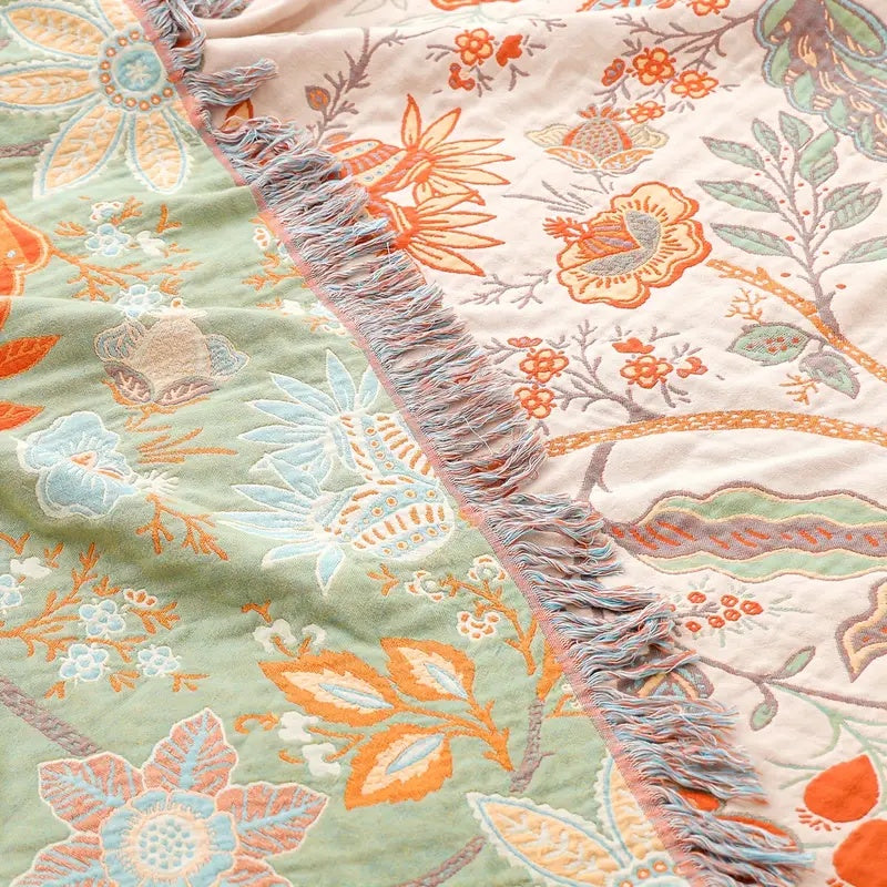 Couverture | Motif Floral Rustique, 100 % Coton 5
