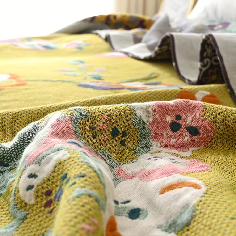 Couverture | Motif Floral d'Oiseau, 100% Coton 1
