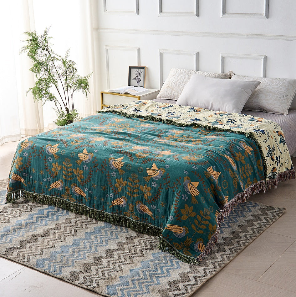Couverture | Motif Oiseaux, Réversible en Coton 0