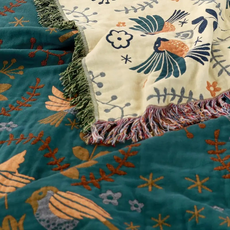 Couverture | Motif Oiseaux, Réversible en Coton 5