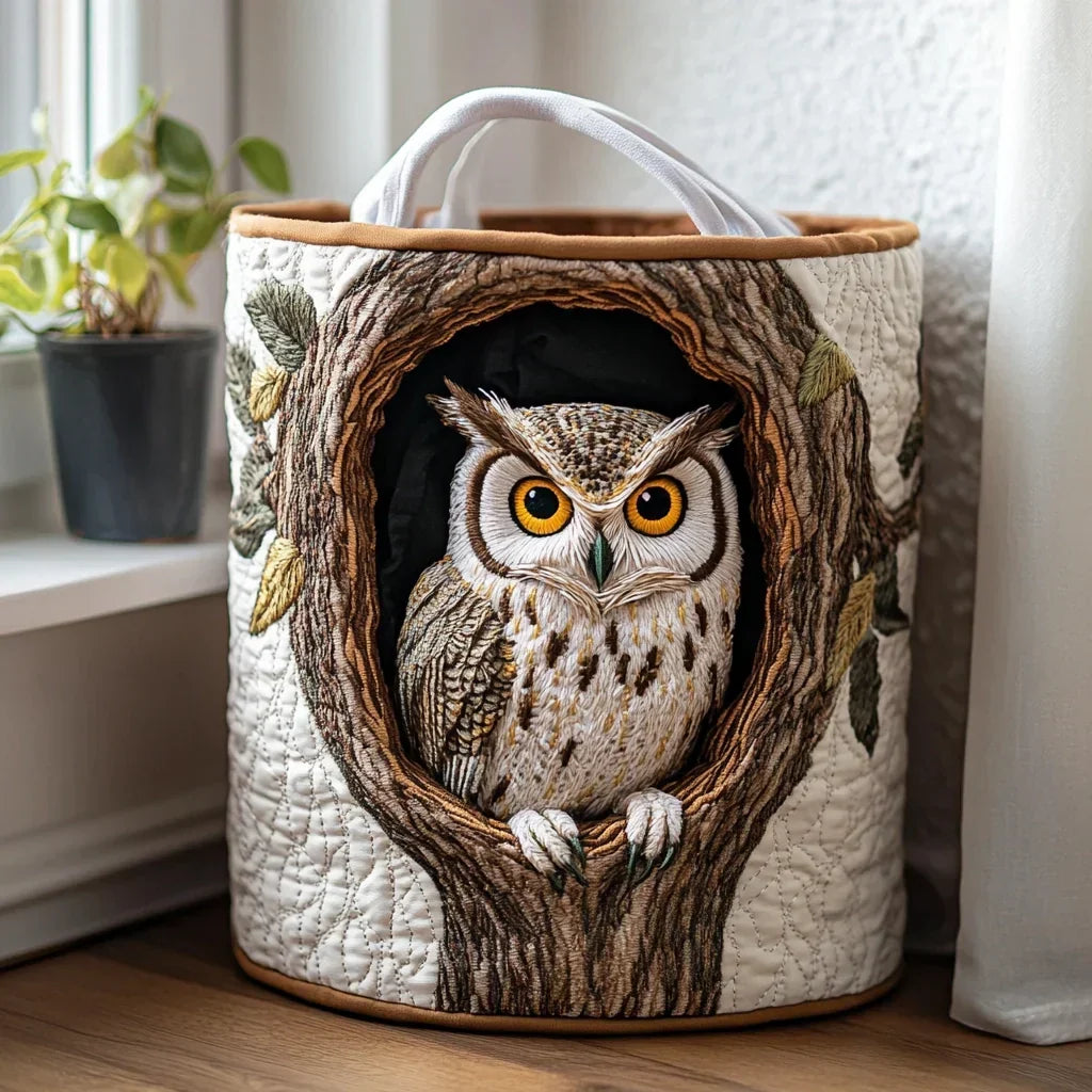 Panier de Rangement Matelassé Coton Écru 46 × 38 cm – Grande Capacité, Poignées Renforcées, Motif Appliqué