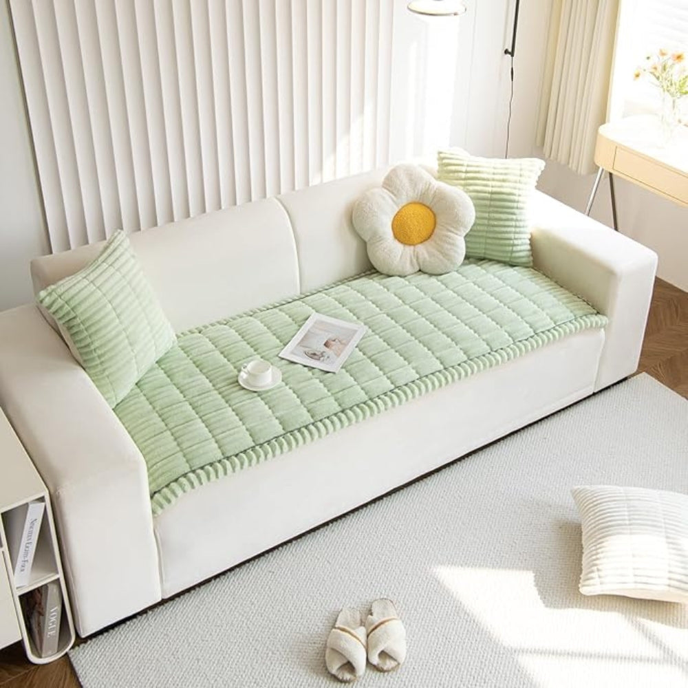 Housse de canapé | Bords Plissés, Tissu en Peluche 8