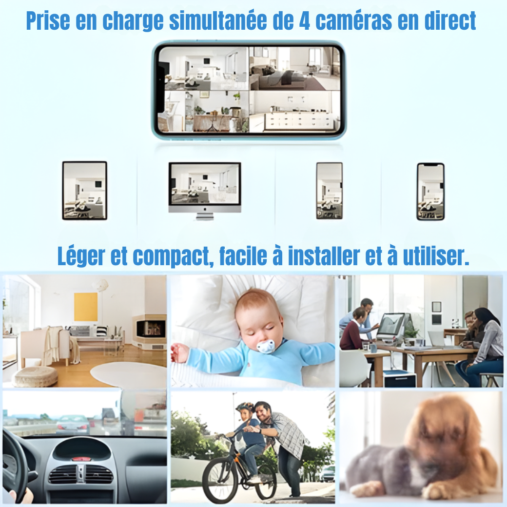 Mini Caméra WiFi 1080P HD | Caméra sans fil magnétique pour intérieur avec vision nocturne et détection de mouvement