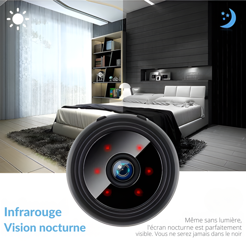 Mini Caméra WiFi 1080P HD | Caméra sans fil magnétique pour intérieur avec vision nocturne et détection de mouvement