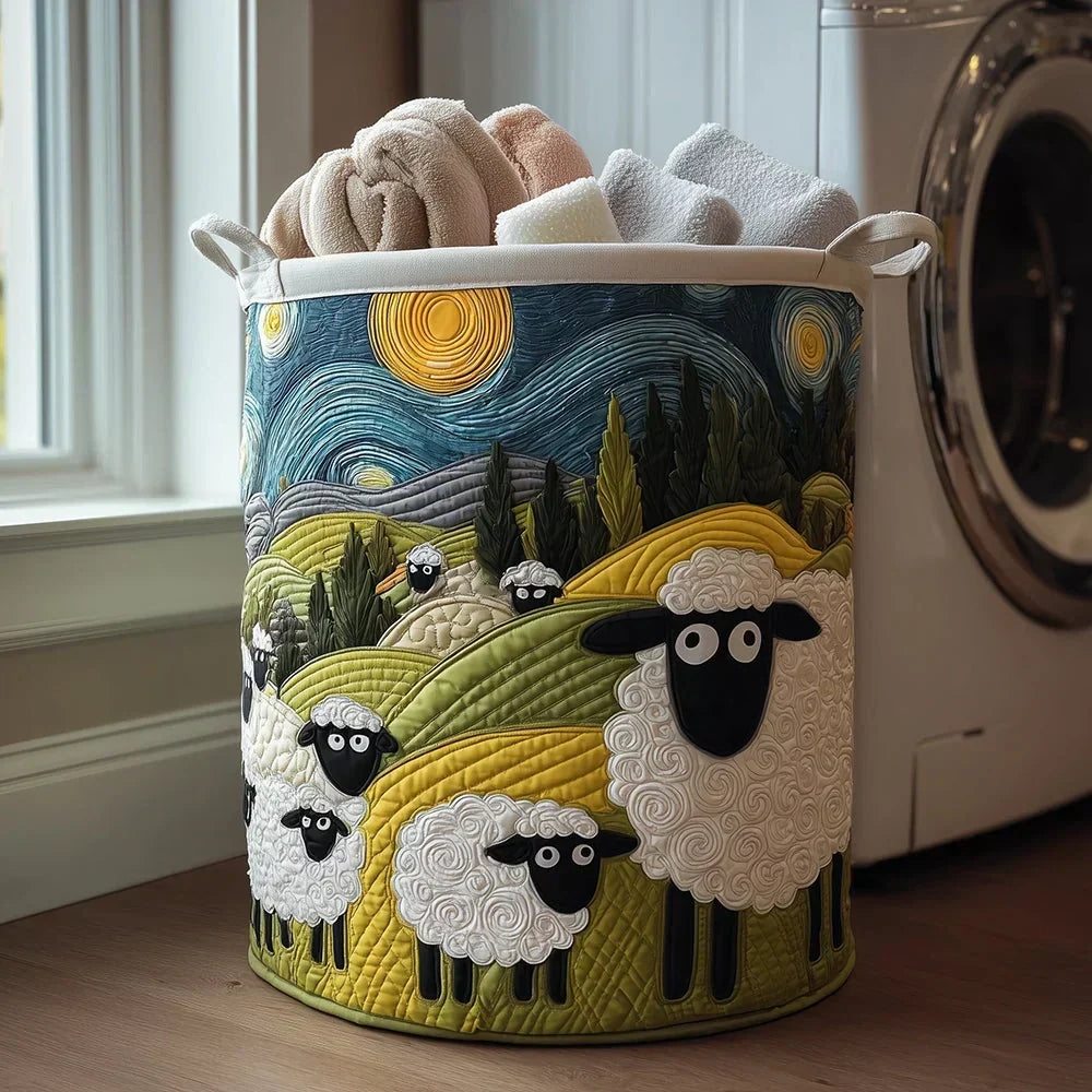 Panier de Rangement Matelassé Coton Écru 46 × 38 cm – Grande Capacité, Poignées Renforcées, Motif Appliqué