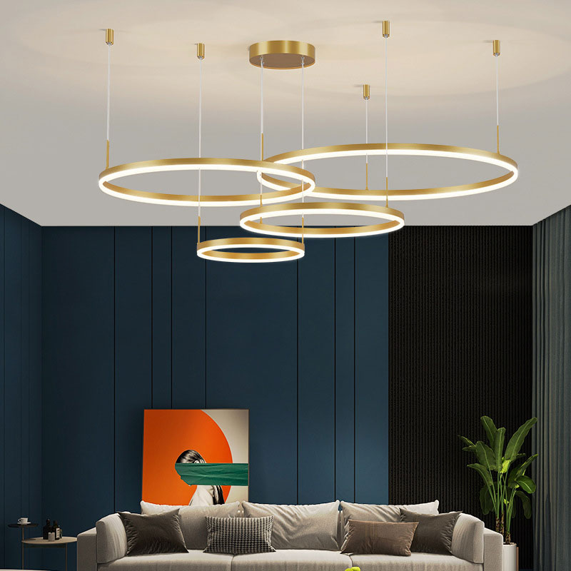 Lampe à Suspension | Anneau LED Métal Noir, Or, Café Réglable 11