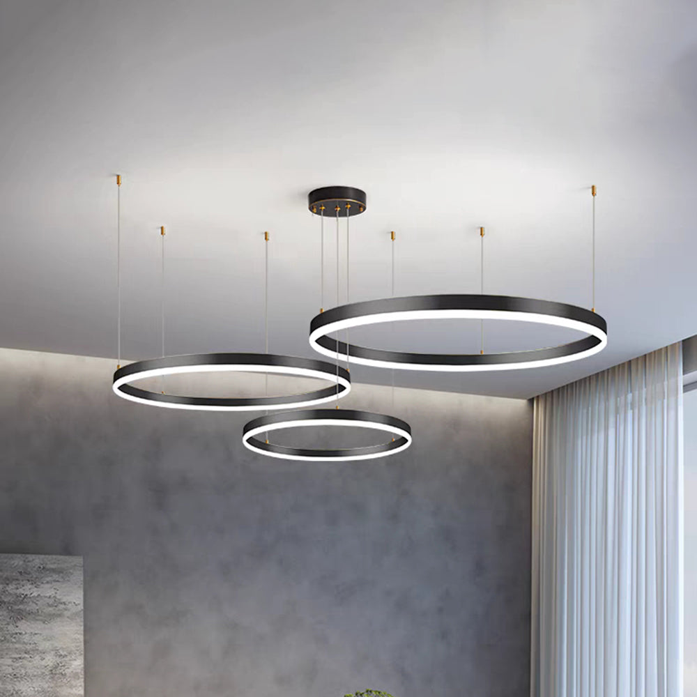 Lampe à Suspension | Anneau LED Métal Noir, Or, Café Réglable 14