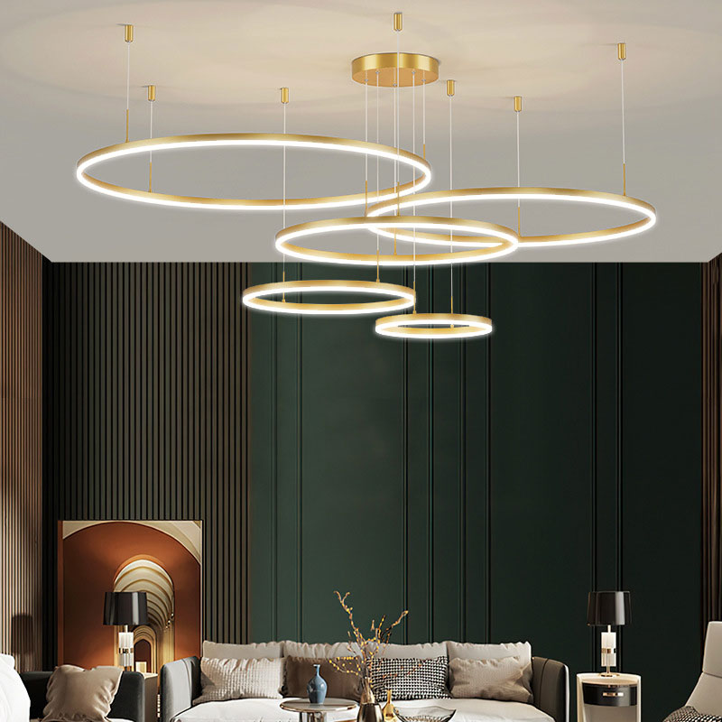 Lampe à Suspension | Anneau LED Métal Noir, Or, Café Réglable 15