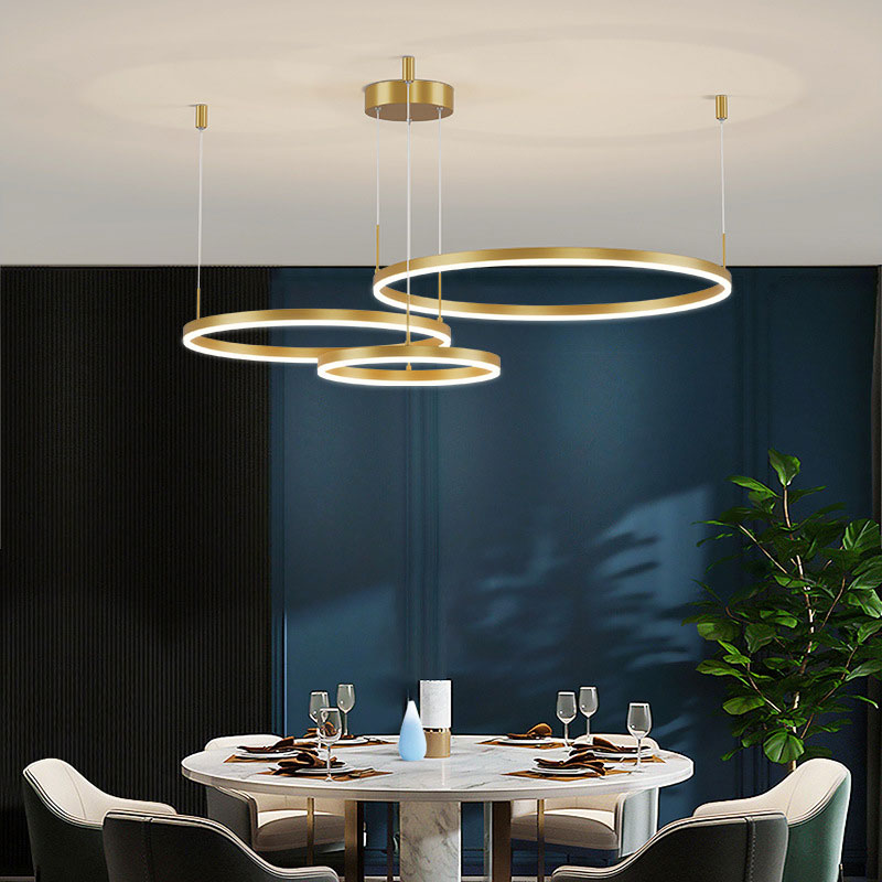 Lampe à Suspension | Anneau LED Métal Noir, Or, Café Réglable 16