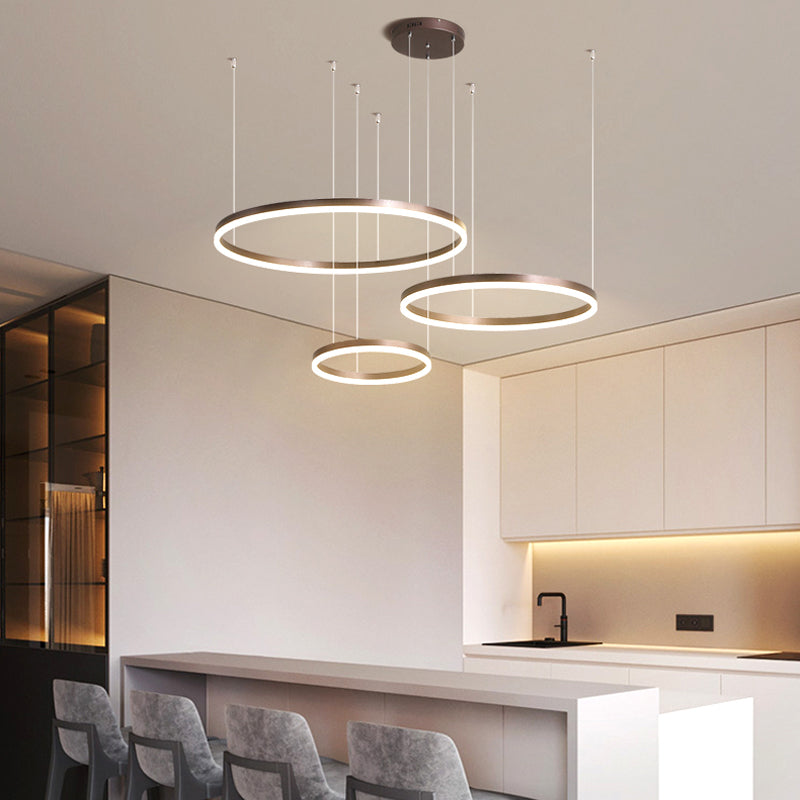 Lampe à Suspension | Anneau LED Métal Noir, Or, Café Réglable 19