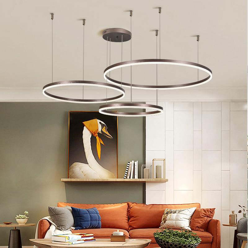 Lampe à Suspension | Anneau LED Métal Noir, Or, Café Réglable 2