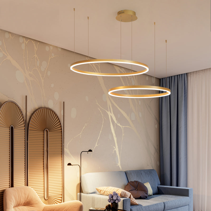 Lampe à Suspension | Anneau LED Métal Noir, Or, Café Réglable 3