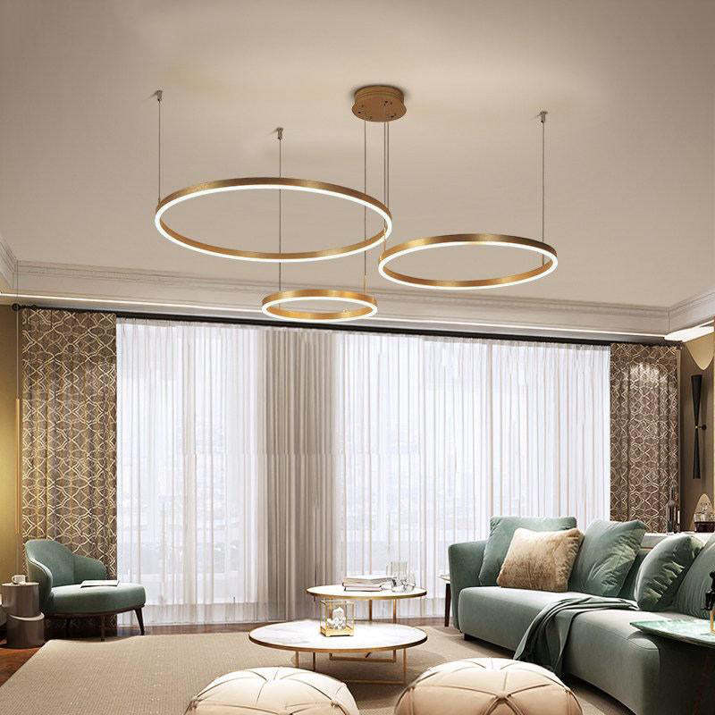 Lampe à Suspension | Anneau LED Métal Noir, Or, Café Réglable 5