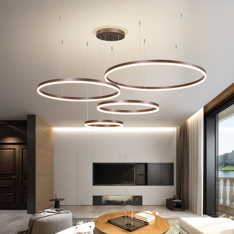 Lampe à Suspension | Anneau LED Métal Noir, Or, Café Réglable 6
