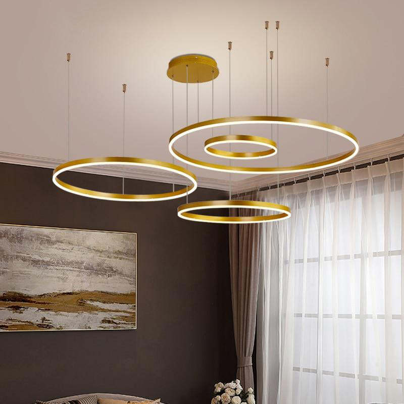Lampe à Suspension | Anneau LED Métal Noir, Or, Café Réglable 7