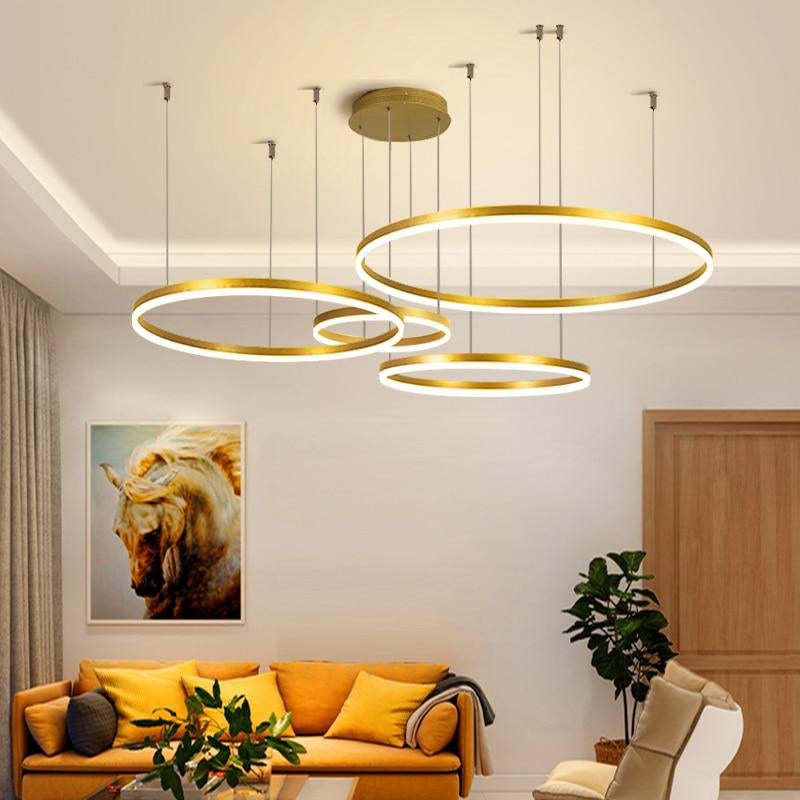 Lampe à Suspension | Anneau LED Métal Noir, Or, Café Réglable 8