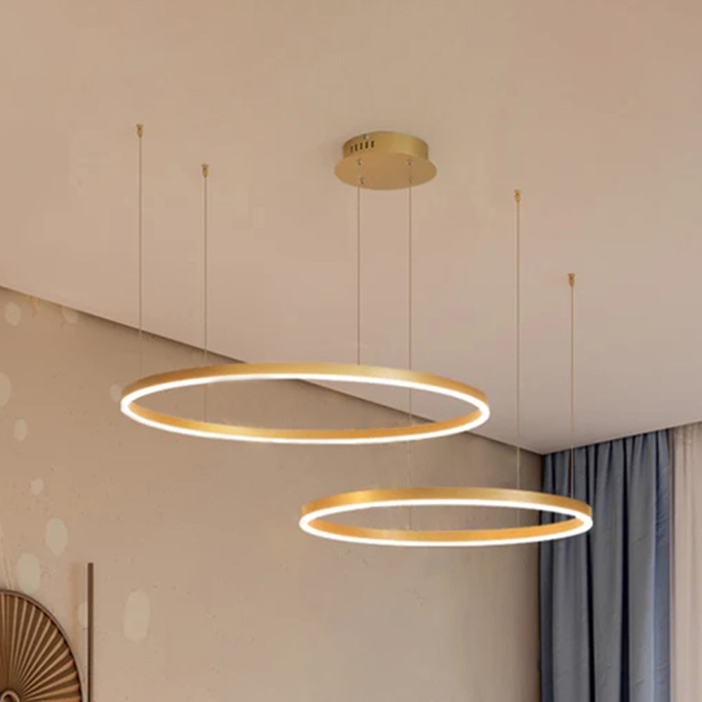 Lampe à Suspension | Anneau LED Métal Noir, Or, Café Réglable 9