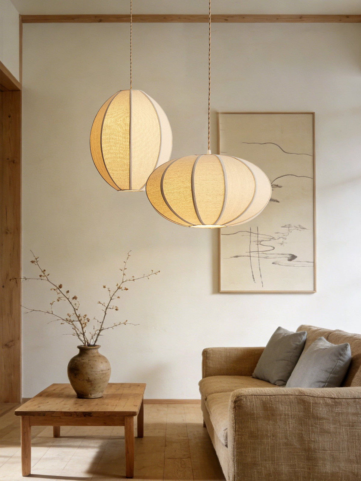 Lampe à suspension | Abat-jour en tissu côtelé, Design suspendu 4